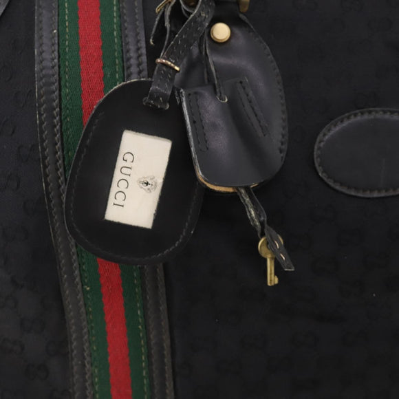 GUCCI GG Canvas Web Sherry Line Boston Bag Black Gold Red Auth 175702