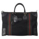 GUCCI GG Canvas Web Sherry Line Boston Bag Black Gold Red Auth 175702-13