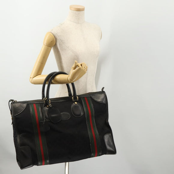 GUCCI GG Canvas Web Sherry Line Boston Bag Black Gold Red Auth 175702