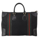 GUCCI GG Canvas Web Sherry Line Boston Bag Black Gold Red Auth 175702-2