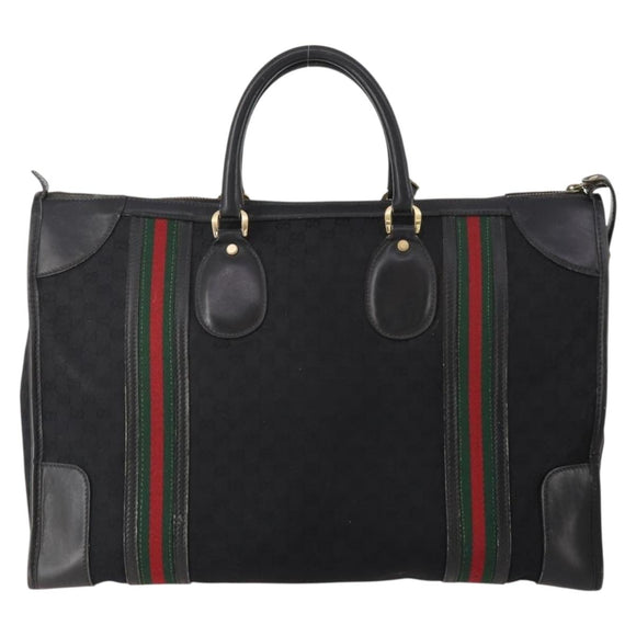 GUCCI GG Canvas Web Sherry Line Boston Bag Black Gold Red Auth 175702