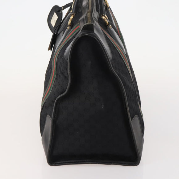 GUCCI GG Canvas Web Sherry Line Boston Bag Black Gold Red Auth 175702