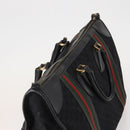 GUCCI GG Canvas Web Sherry Line Boston Bag Black Gold Red Auth 175702-6