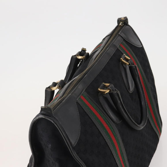 GUCCI GG Canvas Web Sherry Line Boston Bag Black Gold Red Auth 175702