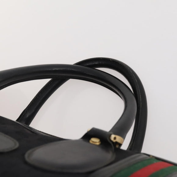 GUCCI GG Canvas Web Sherry Line Boston Bag Black Gold Red Auth 175702