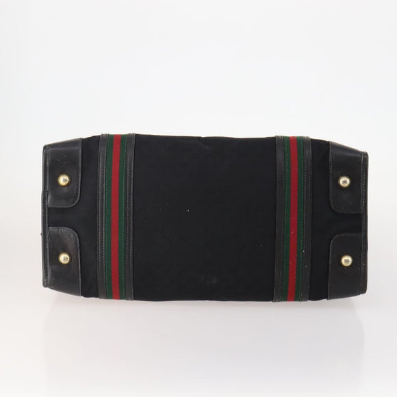 GUCCI GG Canvas Web Sherry Line Boston Bag Black Gold Red Auth 175702