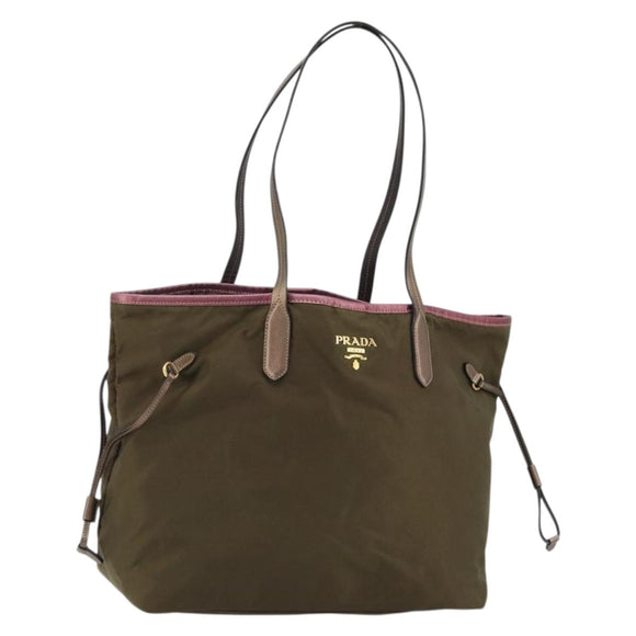PRADA Tote Bag Nylon Khaki Gold Auth 175703