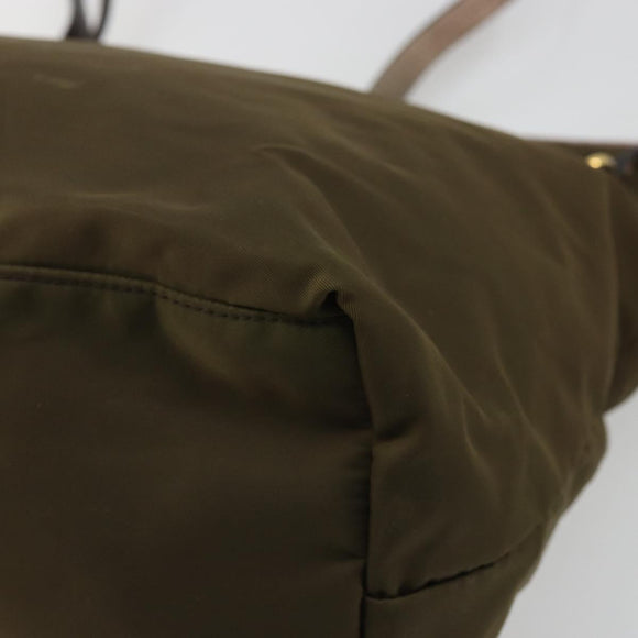 PRADA Tote Bag Nylon Khaki Gold Auth 175703