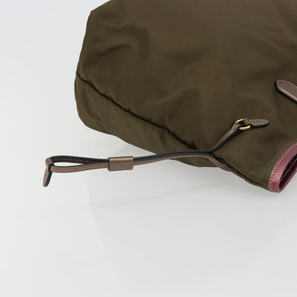 PRADA Tote Bag Nylon Khaki Gold Auth 175703