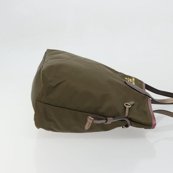 PRADA Tote Bag Nylon Khaki Gold Auth 175703
