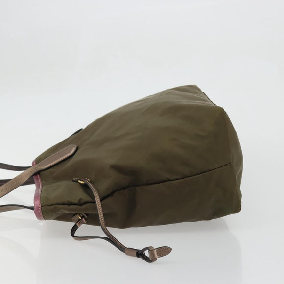 PRADA Tote Bag Nylon Khaki Gold Auth 175703
