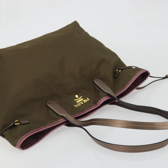 PRADA Tote Bag Nylon Khaki Gold Auth 175703