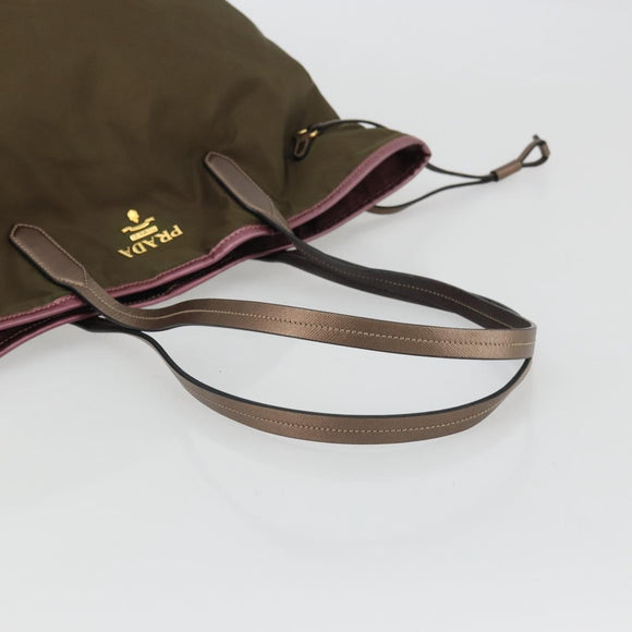 PRADA Tote Bag Nylon Khaki Gold Auth 175703