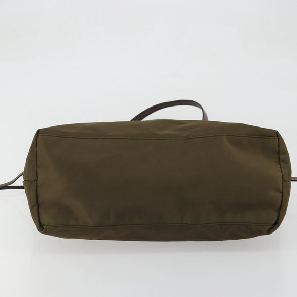 PRADA Tote Bag Nylon Khaki Gold Auth 175703