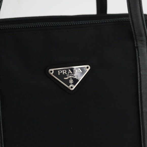 PRADA Tote Bag Nylon Black Silver Auth 175704