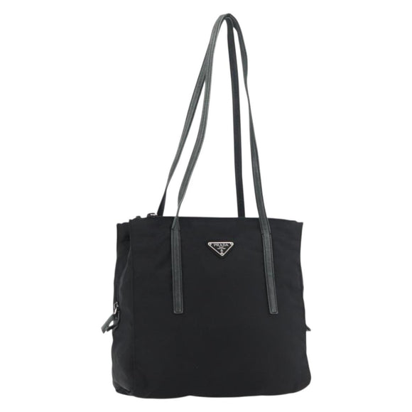 PRADA Tote Bag Nylon Black Silver Auth 175704