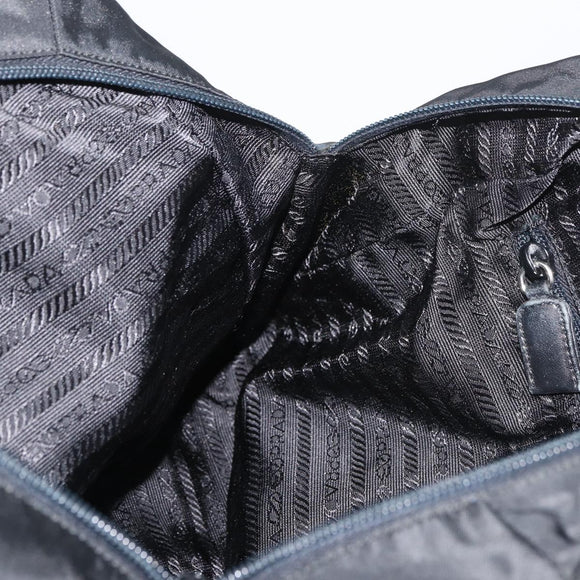 PRADA Tote Bag Nylon Black Silver Auth 175704
