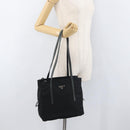 PRADA Tote Bag Nylon Black Silver Auth 175704-26