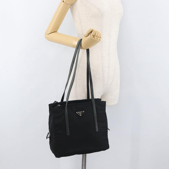 PRADA Tote Bag Nylon Black Silver Auth 175704