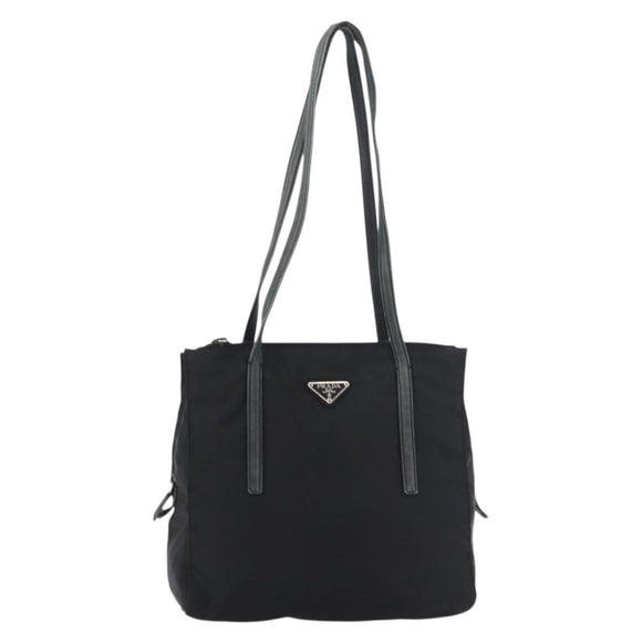 PRADA Tote Bag Nylon Black Silver Auth 175704