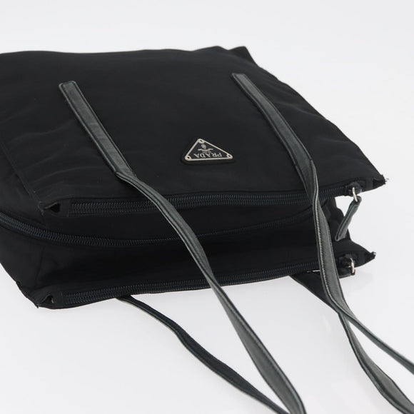 PRADA Tote Bag Nylon Black Silver Auth 175704