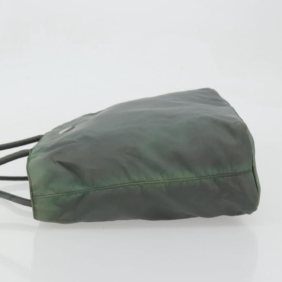PRADA Tote Bag Nylon Green Silver Auth 175705