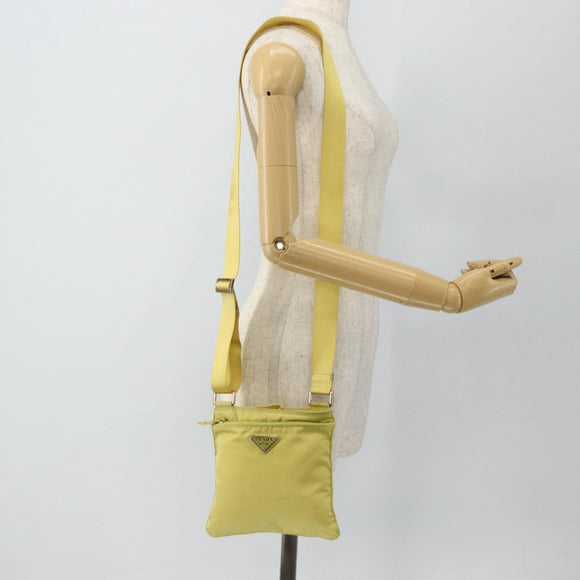 PRADA Shoulder Bag Nylon Yellow Silver Auth 175707