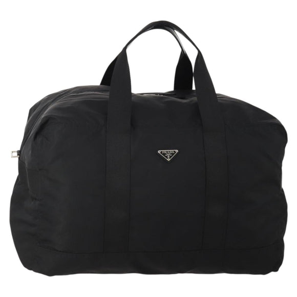 PRADA Boston Bag Nylon Black Silver Auth 175710A