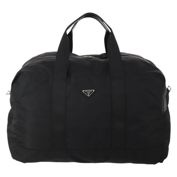 PRADA Boston Bag Nylon Black Silver Auth 175710A
