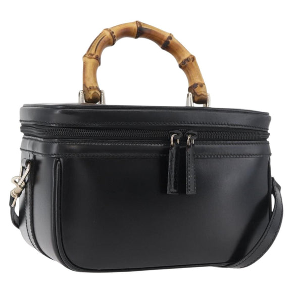 GUCCI Bamboo Vanity Hand Bag Leather 2way Black Silver Auth 175718