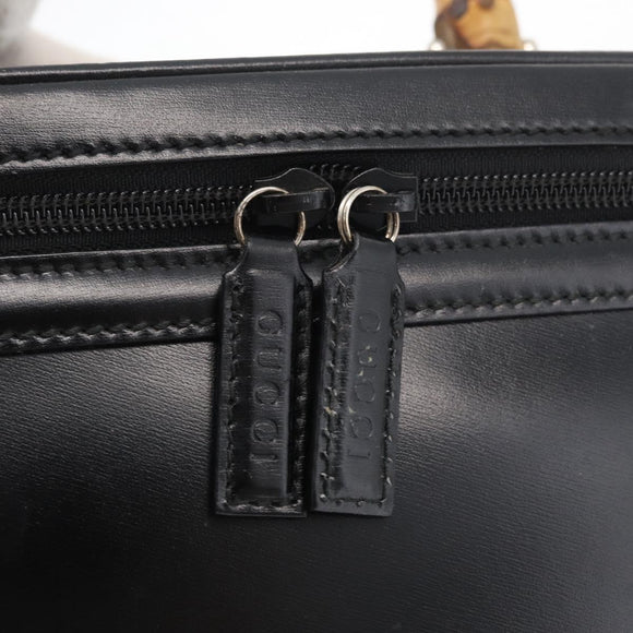 GUCCI Bamboo Vanity Hand Bag Leather 2way Black Silver Auth 175718