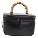 GUCCI Bamboo Vanity Hand Bag Leather 2way Black Silver Auth 175718-13