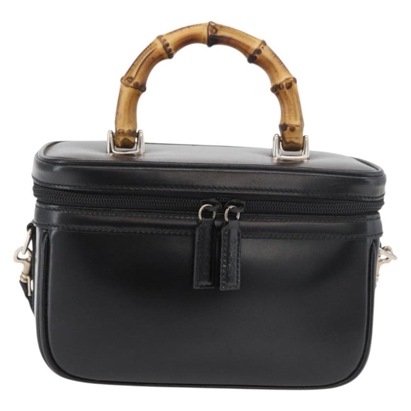 GUCCI Bamboo Vanity Hand Bag Leather 2way Black Silver Auth 175718