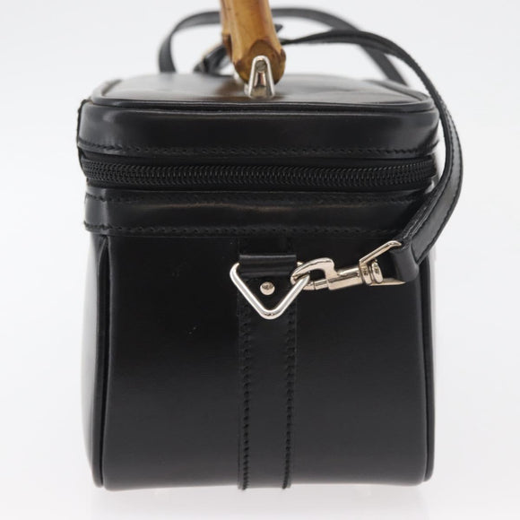 GUCCI Bamboo Vanity Hand Bag Leather 2way Black Silver Auth 175718