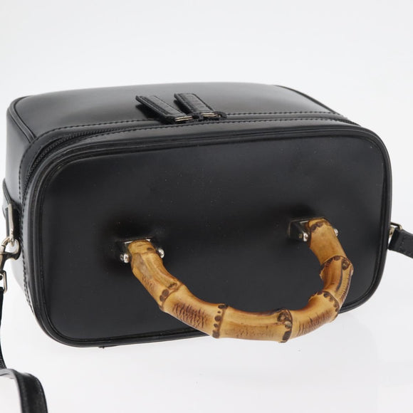 GUCCI Bamboo Vanity Hand Bag Leather 2way Black Silver Auth 175718