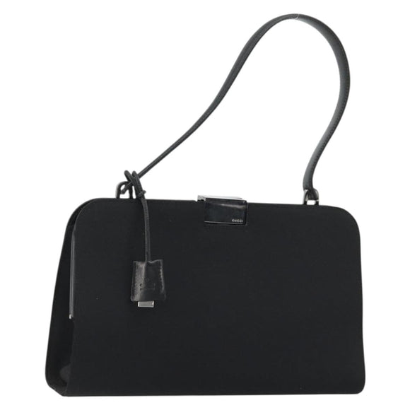 GUCCI Hand Bag Canvas Silver Black Auth 175720