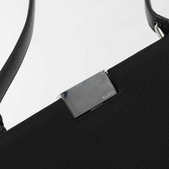 GUCCI Hand Bag Canvas Silver Black Auth 175720