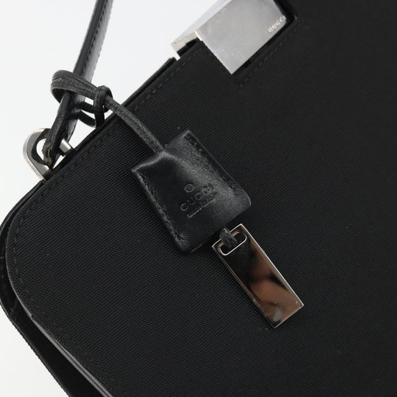 GUCCI Hand Bag Canvas Silver Black Auth 175720