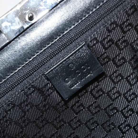 GUCCI Hand Bag Canvas Silver Black Auth 175720