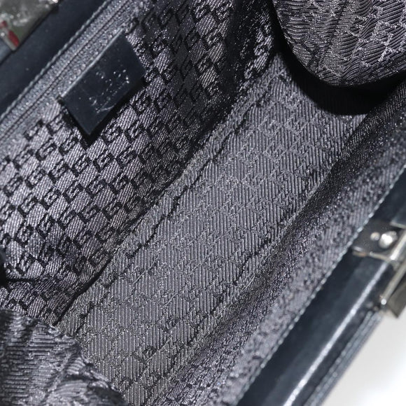 GUCCI Hand Bag Canvas Silver Black Auth 175720