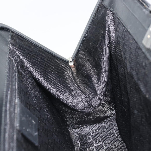 GUCCI Hand Bag Canvas Silver Black Auth 175720