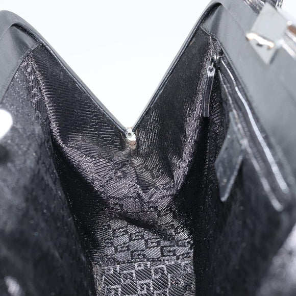 GUCCI Hand Bag Canvas Silver Black Auth 175720