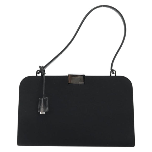 GUCCI Hand Bag Canvas Silver Black Auth 175720