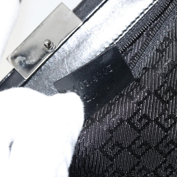 GUCCI Hand Bag Canvas Silver Black Auth 175720