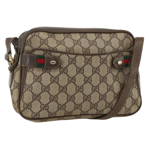 GUCCI GG Supreme Web Sherry Line Shoulder Bag PVC Beige 66 02 049 Auth 175721
