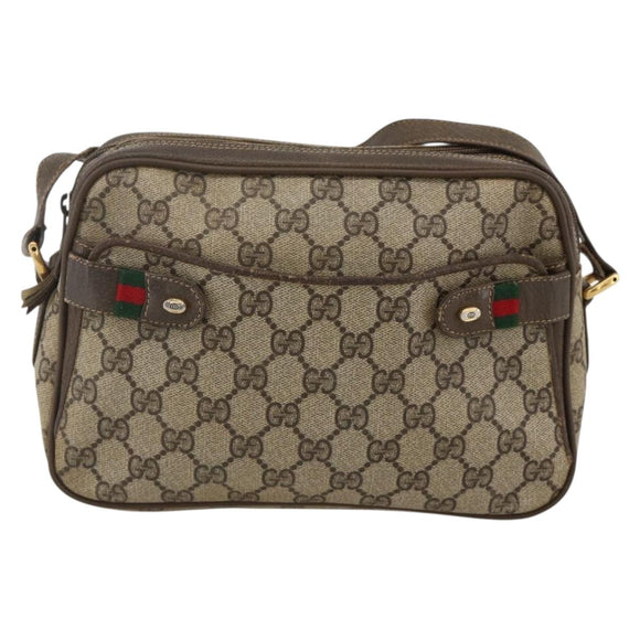 GUCCI GG Supreme Web Sherry Line Shoulder Bag PVC Beige 66 02 049 Auth 175721