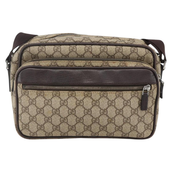 GUCCI GG Supreme Shoulder Bag PVC Beige Silver 114531 Auth 175722