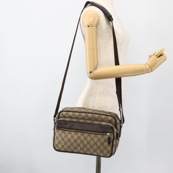 GUCCI GG Supreme Shoulder Bag PVC Beige Silver 114531 Auth 175722