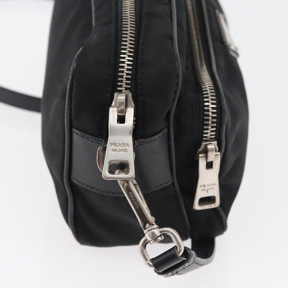 PRADA Shoulder Bag Nylon Black Silver Auth 175723