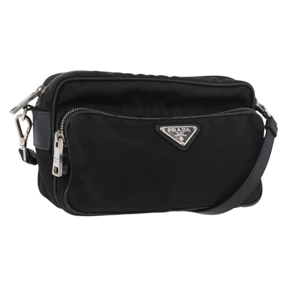 PRADA Shoulder Bag Nylon Black Silver Auth 175723